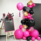 Red Black Gold Balloon Garland Arch Kit, 156 Hot Pink Black Gold Metallic Balloons For Birthday, Wedding, Anniversary, Festival, Bachelorette, Gender Reveal