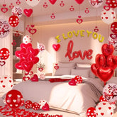 110Pcs Valentine'S Day Balloons With 1000 Pcs Silk Rose Petals I Love You Balloons 50Pcs Heart Hanging And Heart Print Balloon Set For Valentine'S Day, Wedding Party Decorations Supplies