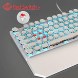 Typewriter Mechanical Gaming Keyboard And Mouse Combo, Retro Punk Round Keycaps Rgb Rainbow Backlit Wired Keyboard For Game And Office, For Windows Laptop Pc, Red Switches(White)