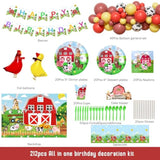 Farm Birthday Decorations, 212 Pcs - Farm Animal Birthday Party Supplies With Red Barn Backdrop, Balloon Garland, Tableware Set, Plates, Napkins, Cups, Cutlery, Serves 20 Guests