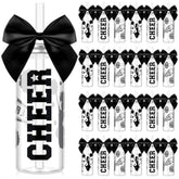 24 Pcs Cheerleader Gift Bulk For Team Cheer Cups 14 Oz Bow Water Bottle Plastic Cheer Tumblers With Lid And Straw For Cheerleader Sport Party Favor Senior Night Gift (Black)
