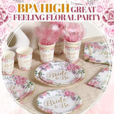 350Pcs Floral Bridal Shower Decorations For 50 Guests Include Paper Plate, Napkin, Cup And Disposable Plastic Tableware