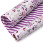 Floral Wrapping Paper Floral Butterfly And Stripe Reversible Mini Roll Birthday Gift Wrap For Women Girls Anniversary Wedding 17 Inch X 33 Feet-Purple