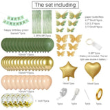 Sage Green Birthday Decorations With Happy Bithday Banner, Curtains, Heart Star Balloons, Butterfly Decor And Led Light For Green Happy Birthday Party Decorations Women(Green)