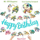 Sea Turtle Happy Birthday Banners 2Pcs Turtle Birthday Party Decorations Glitter Blue Under The Sea Turtles Theme Cutout Banners For Ocean Sea Animals Baby Shower Birthday Party Supplies