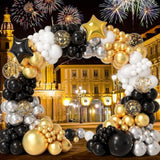 152pcs New Year Balloon Garland Arch Kit Black Gold White Silver Confetti Decor