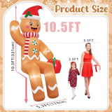 10Ft Christmas Inflatable Outdoor Decoration, Sitting Waving Gingerbread Inflatables Outdoor Decorations With Built-In L