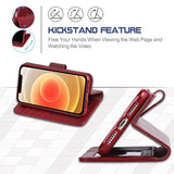 Compatible With Iphone 12 Case And Iphone 12 Pro Case Wallet Flip Cover With Card Holder And Wrist Strap - Wine Red