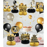 9pcs 50th Birthday Decorations Black Gold Honeycomb Centerpieces for Men Women
