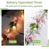 6 Ft Pre-Lit Easter Garland With 20 Led Lights & 8 Mode Timer, Mixed Pastel Easter Pip Berry Spring Galand For Mantle Decorations, Lighted Artificial Easter Egg Garland For Fireplace Table Holiday