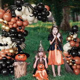 176Pcs Halloween Balloon Garland Arch Kit with Black Orange White Gold Spider Eyeball Bats