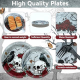 96pcs Halloween Gothic Skull Plates and Napkins Rose Crow Disposable Tableware Serves 24