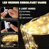 50 Pcs LED Wedding Ribbon Wands Warm White Fairy Streamers with Bells