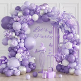 Purple Balloon Arch Kit With Pastel Metallic Purple Confetti Silver White Balloons For Wedding Bridal Baby Shower Birthday Party Decorations