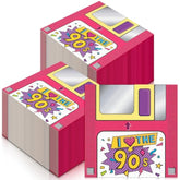 100 Pcs 90'S Paper Cocktail Napkins Disposable Back To 50'S 80'S 90'S Luncheon Napkin For Retro 1950S 1980S 1990S Hip Hop Sock Hop Rock Roll Birthday Party Supplies Decorations