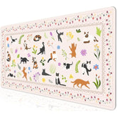 Cute Cats Desk Mat For Keyboard And Mouse,Boho Floral Xxl Large Mouse Pad,35.4X15.7In Non-Slip Rubber Base Keyboard Pad Waterproof Desktop Mat For Laptop Computer Work Game Home Office-Beige