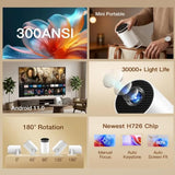 Mini Projector With Wifi 6 And Bluetooth 5.4, Portable Projector 1080P Support, 5W Sound Base Speaker, 170 Ansi, Android 11, Auto Vertical Keystone 210° Rotatable Proyector, Hy300 Pro+