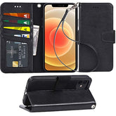 Case For 12 / 12 Pro 6.1 Inch Wallet Case Flip Cover With Card Holder And Wrist Strap For 12 / 12 Pro 6.1 Inch - Black