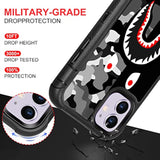 Compatible With Iphone 12 Case Iphone 12 Pro Case Cool Camo Black White Shark Design For Men Boys, 3-Layer Rugged Shockproof Hard Plastic Bumper +Silicone Rubber Heavy Duty Protection Cover
