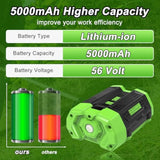 5000Mah 56V Battery Replacement For Ego 56V Lithium-Ion Battery Ba2800 Ba4200 Ba1400 Compatible With Ego 56V Cs1604 Cs1804 Cs1403 Ht2400 Lb6504 Lb5804 Lb6500 Lb4800 Ph1400 Power Tools(Green)