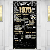 50Th Birthday Decorations Back In 1975 Door Banner For Men Women, Black Gold Happy 50 Birthday Door Cover Party Supplies, Fifty Year Old Bday Backdrop Sign Decor For Outdoor Indoor