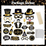 25 Pcs Black New Year 2026 Photo Booth Props Party Decorations
