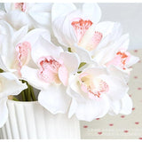 12 Pcs High Quaulity Latex Real Touch Cymbidium Orchid Artificial Flower Bouquet For Wedding Holiday Bridal Bouquet Home Party Decor Bridesmaid (White)