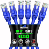 Maximm Cat 6 Ethernet Cable 10 Ft, (6-Pack) Cat6 Cable, LAN Cable, Internet Ca