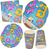 122 Pcs Pool Party Supplies Set – Plates, Cups, Napkins for Summer BBQ & Luau