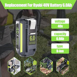 Upgraded 6.0Ah Op4040 Replacement For Ryobi 40V Battery Op4026 Op4050 Op40201 Op40261 1 Op40401, High Capacity Compatible With 40 Volt Ryobi Lithium Battery Chargers And Cordless Power Tools