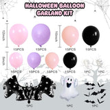 Pink Purple Halloween Balloon Garland Kit 125pcs with Ghost Bat Foil Balloons Decor