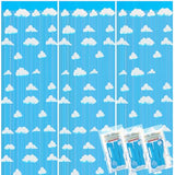 Blue Sky White Clouds Birthday Party Tinsel Fringe Curtains 3-Pack