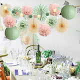 Sage Green And Blush Pink Party Decorations Paper Lanterns Sage Green Cream Paper Fans Light Pink Tissue Paper Pom Poms For Sage Green And Dusty Pink Birthday Baby Shower Bridal Shower Wedding