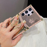 For Samsung Galaxy A16 5G Kickstand Case,Cute Luxury Glitter Bling Sparkly Diamond Butterfly With Foldable Stand Elegant Mirror Back Shockproof Women Girls Protective Case For Galaxy A16,Pink