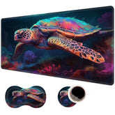 Desk Pad Mat + Wrist Rest Pad + Coasters Set, Durable Office Desk Mat 31.5"X 11.8", Large Gaming Mouse Pad Extended Non-Slip Rubber Base Keyboard Pad For Laptop & Home,Colored Turtle