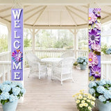 1Pc 71X12 Inch Purple Flower Party Banner Set With 3D Effect Bloom Design Vertical Welcome Sign For Indoor Outdoor Garden Patio Porch Spring Summer Seasonal Decoration