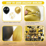 78pcs Black Gold 2026 New Year Decorations Banner Balloon Arch Fringe Curtain
