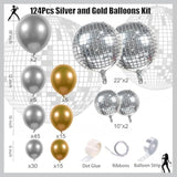 124Pcs Silver Gold Balloon Arch Kit Metallic Chrome Balloons for Disco Party