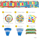 Building Block Deluxe Party Supplies Pack (137 Pieces For 16 Guests) - Gamer Birthday Decorations, Gamer Party Supplies , Blocks Party Decor, Brick Birthday,