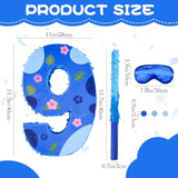 16 Inch Blue Pinata Set With Hawaii Pattern Number 8 Piñata, Blindfold, Stick And Confetti For Boys Girls 8Th Birthday Party Decorations (8-Hawaii Pattern Piñata)
