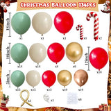 136Pcs Christmas Decorations Balloons Arch Kit Retro Green Red & Gold Xmas Balloons Garland with Candy Cane Foil Balloon Metallic Copper Long Gold Balloon for Snow Winter Holiday Party Supplies