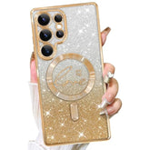 Designed For Samsung Galaxy S25 Ultra Case,Compatible With Magsafe Love Heart Plating Camera Protection Clear Glitter Magnetic For Women Girls Shockproof Phone Cover Bumper 6.9"-Gold