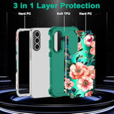 Galaxy A37 5G Case, Three Layer Heavy Duty Shockproof Protection Hard Plastic+Soft Silicone Full Body Drop Protective Case for Samsung Galaxy A37 5G 6.7 inch, Light Pink Flower