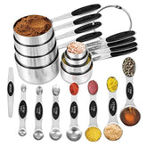 16 Pieces Measuring Cups And Magnetic Measuring Spoons Set Stainless Steel,8 Measure Cups With Silicone Handle And 7 Double Sided Magnetic Measure Spoons & 1 Leveler