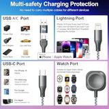 Multi Charging Cable For Apple Watch Charger,3 In 2 Usb C Cable 4Ft Iphone Charger/Type C/Lightning Travel Essentials Cables For Iwatch Ultra/Se/10-1&Iphone 16-5 Pro/Plus