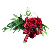 Wedding Bouquets For Bride, 10 Inch White Wine Red Calla Lily And Rose Artificial Toss Bouquet Wedding Outdoor Rustic Waterfall Cascading Bridal Bouquets For Wedding Ceremony And Anniversary