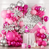 Pink & Silver Balloon Arch Kit: 4D Star Balloons, Princess Party Decor