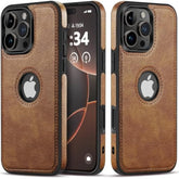 Logo Visible Compatible With Iphone 16 Pro Case Luxury Vegan Leather Ultra Slim Business Cover 2024 6.3 Inch (Brown)