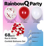 68Pc Metallic Red/White Balloons 12" Latex & Confetti Set for Parties