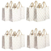 16-Pack Medium White And Gold Gift Bags With Handles & Tags For Weddings Baby Bridal Showers Birthday Party Favors, 4 Geometric Foil Designs (8 X 10 X 4.5 Inch Gift Bag)